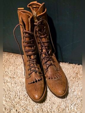 Vintage Abilene Boot Co. Brown Lace-Up Kiltie Leather Boot Prairie Boots Western